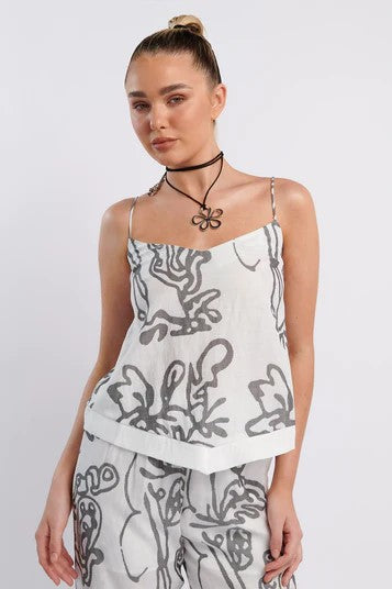 SALE - OCEANIA CAMI STRAP TOP PRINT WHITE