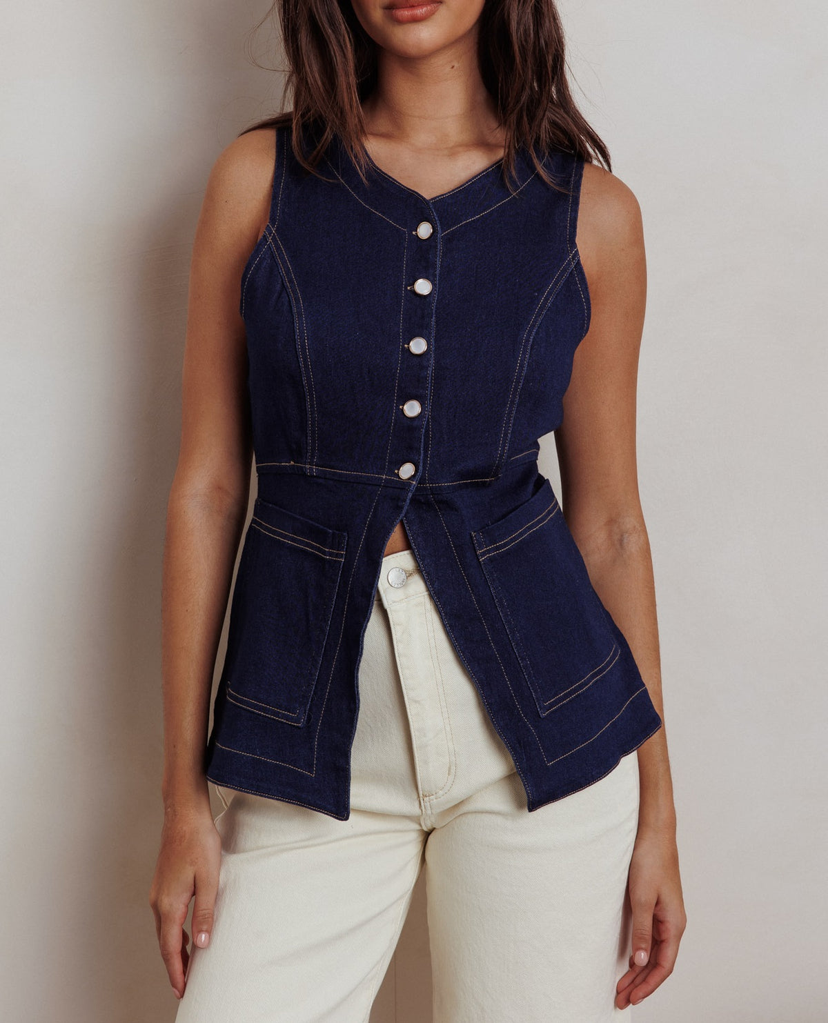 HARPER DENIM VEST TOP