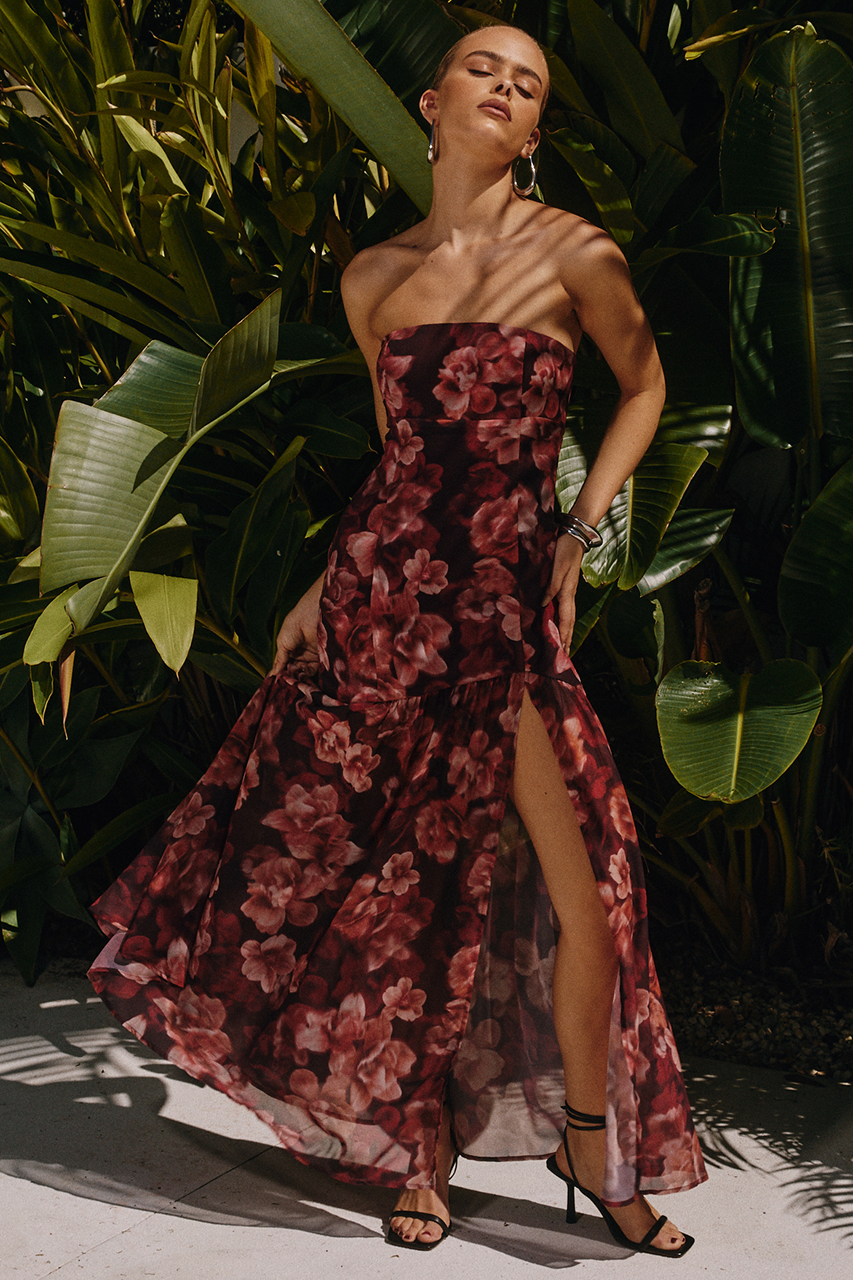 Wine floral maxi dress Clearance